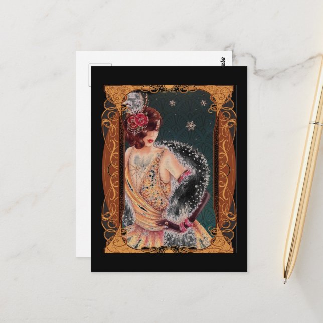 Cartão Postal 1920 Art Deco Lady (Frente/Verso In Situ)