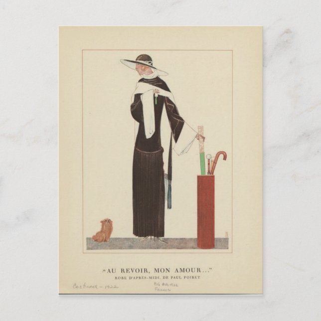 Cartão Postal 1920 Art Deco Lady ~ Au Revoir Mon Amour (Frente)