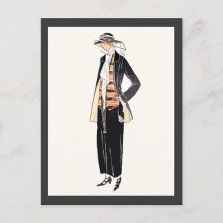 Cartão Postal 1920 de moda feminina Deco Pochoir