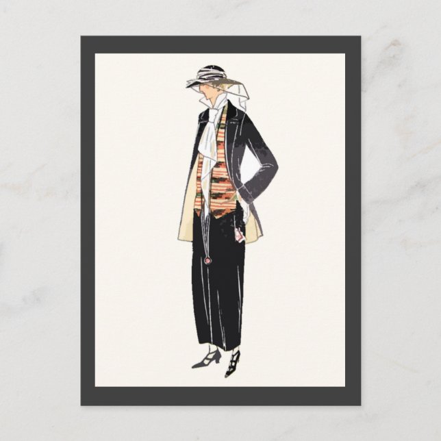 Cartão Postal 1920 de moda feminina Deco Pochoir (Frente)