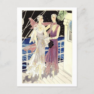 Cartão Postal 1920 Vintage Fashion Sketch dos palhaços da noite