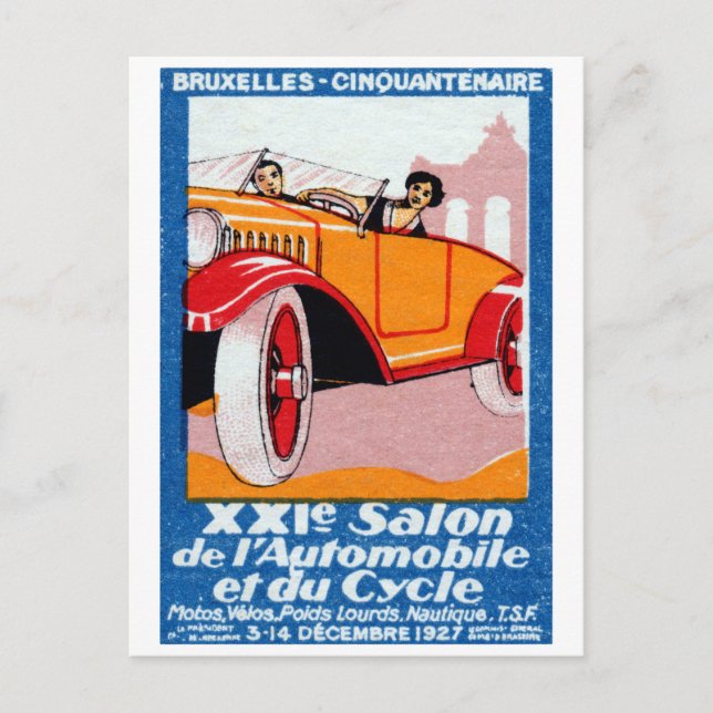Cartão Postal 1927 Exposição Automotiva Bruxelas (Frente)