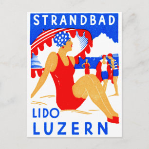 Cartão Postal 1929 Art Deco Strandbad Lido Luzern