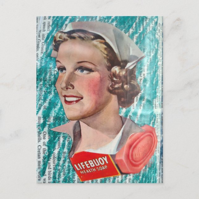 Cartão Postal 1930s era Nurse with health soap collage (Frente)