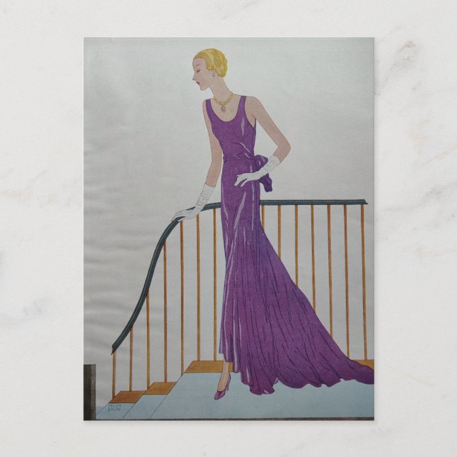 Cartão Postal 1930s Fashion Woman in Purple Dress  (Frente)