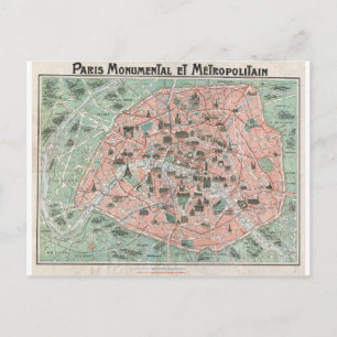 Cartão Postal 1932 Art Deco Map de Paris, França