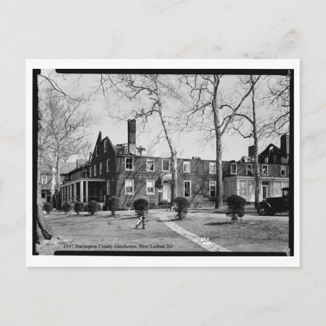 Cartão Postal 1937 Burlington County Almshouse, Nova Lisboa, NJ (Frente)