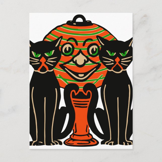 Cartão Postal 1940 Gatos Pretos Do Halloween Vintage (Frente)