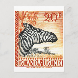 Cartão Postal 1942 Carimbo do Ruanda Urundi Zebra