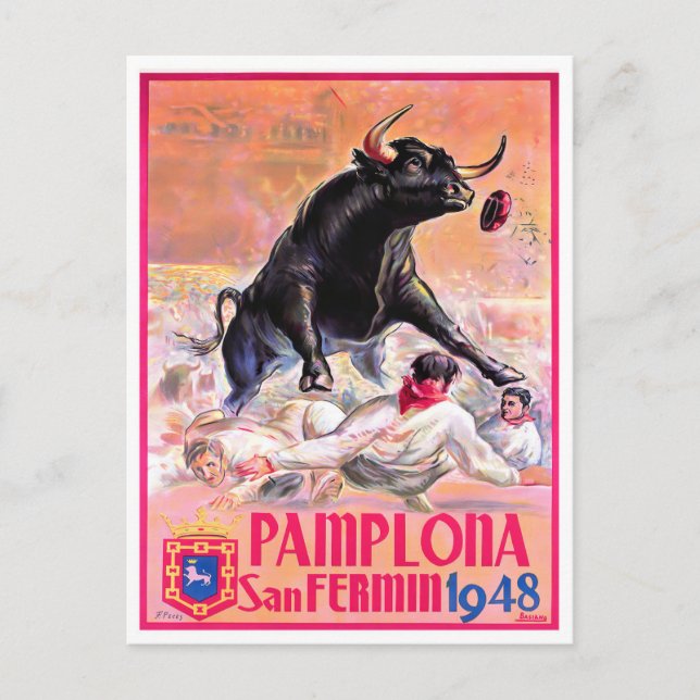 Cartão Postal 1948 Feria de Pamplona vintage  (Frente)