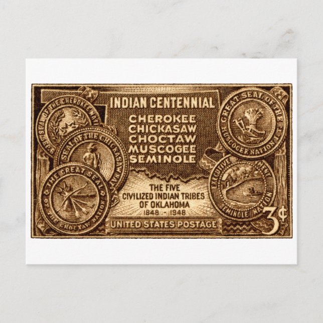 Cartão Postal 1948 Oklahoma Indian Centennial Stamp (Frente)