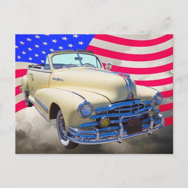 Cartão Postal 1948 Pontiac Silver Streak E Bandeira Dos Estados  (Frente)