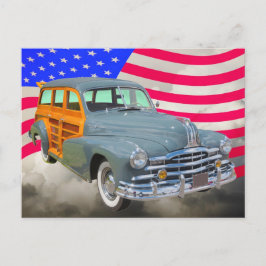 Cartão Postal 1948 Pontiac Silver Streak Woody E Bandeira Dos EU