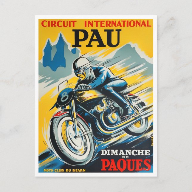 Cartão Postal 1949 Corridas de motocicletas de Pau (Frente)