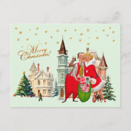 Cartão Postal 1950 Casal de Natal Vintage Feliz Natal