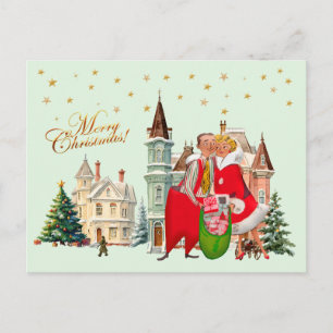 Cartão Postal 1950 Casal de Natal Vintage Feliz Natal