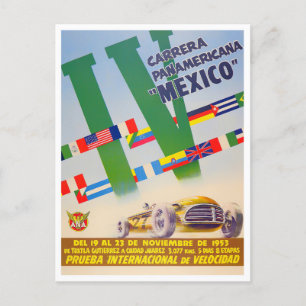 Cartão Postal 1953 Corrida de carro vintage Carrera Panamericana