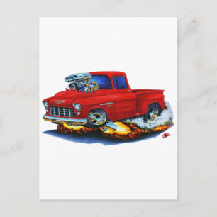 Cartão Postal 1955 Chevy Stepside Pickup Red Truck