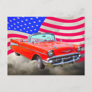 Cartão Postal 1957 Chevrolet Bel Air E US Flag