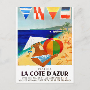 Cartão Postal 1957 Visitez La Cote D’Azur Poster de viagens fr