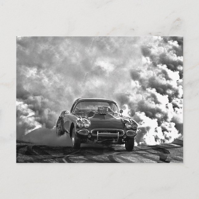Cartão Postal 1958 - corvette queima out (Frente)