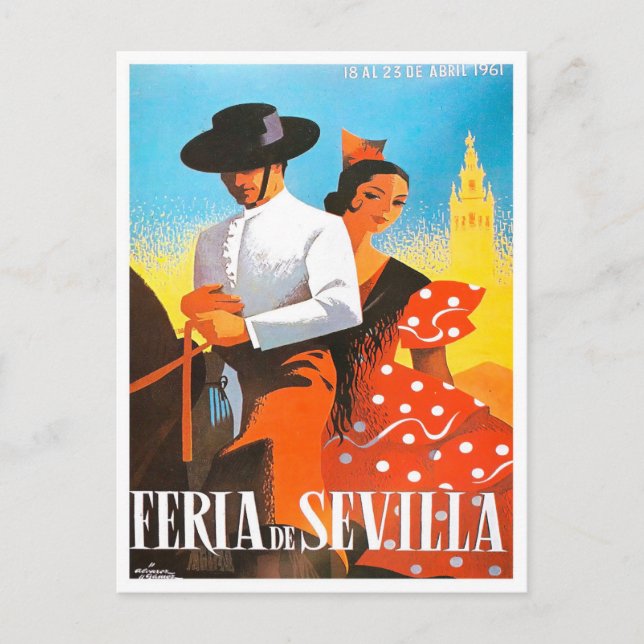 Cartão Postal 1961 feria de Sevilla viagens vintage (Frente)