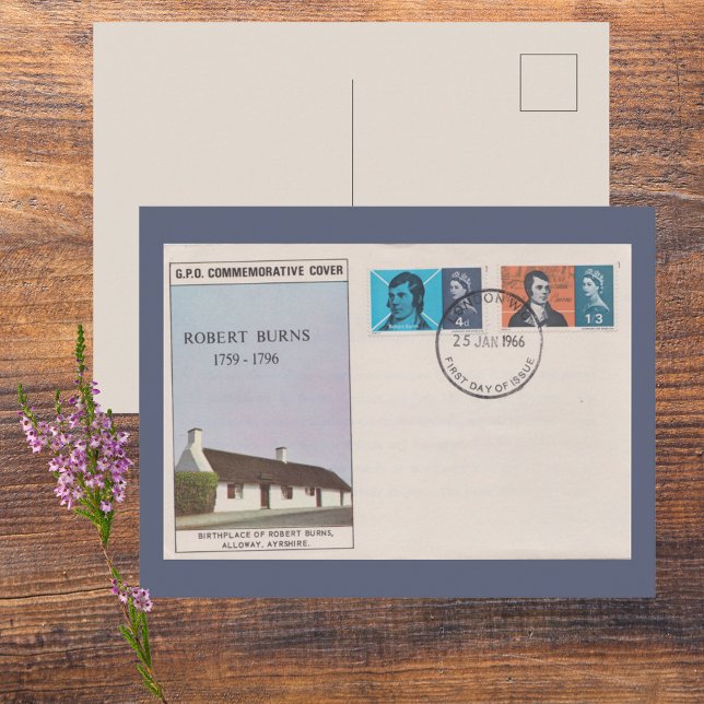 Cartão Postal 1966 Robert Burns Primeiro Dia Capa Antiga Literár (Robert Burns Poet Commemorative First Day Cover Vintage Royal Mail Postage Stamps Pen Pal Letter)