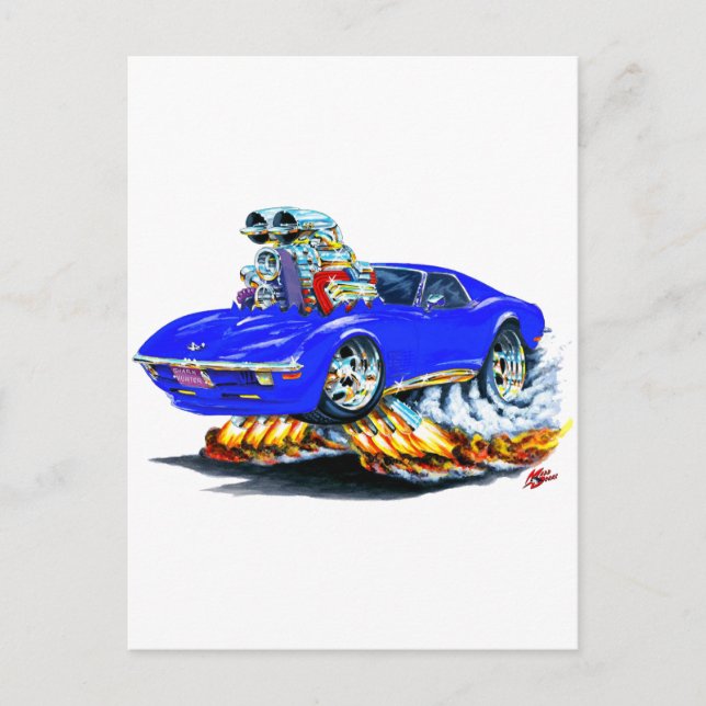 Cartão Postal 1968-72 Carro Azul Corvette (Frente)
