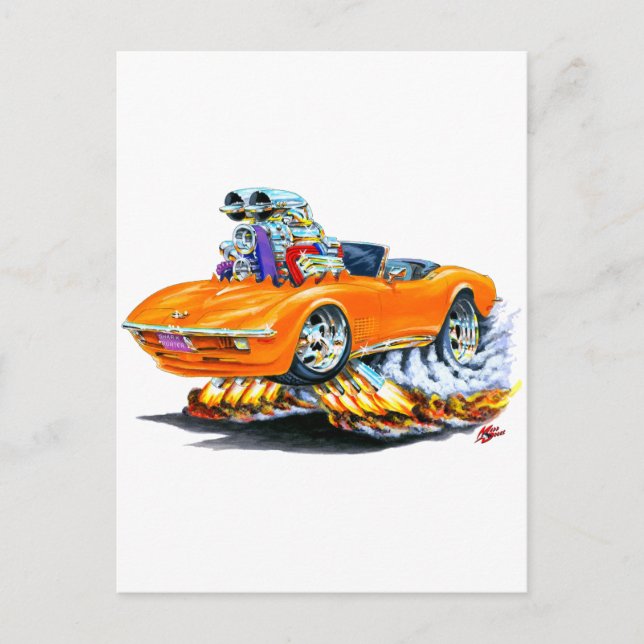 Cartão Postal 1968-72 Corvette Orange Convertível (Frente)