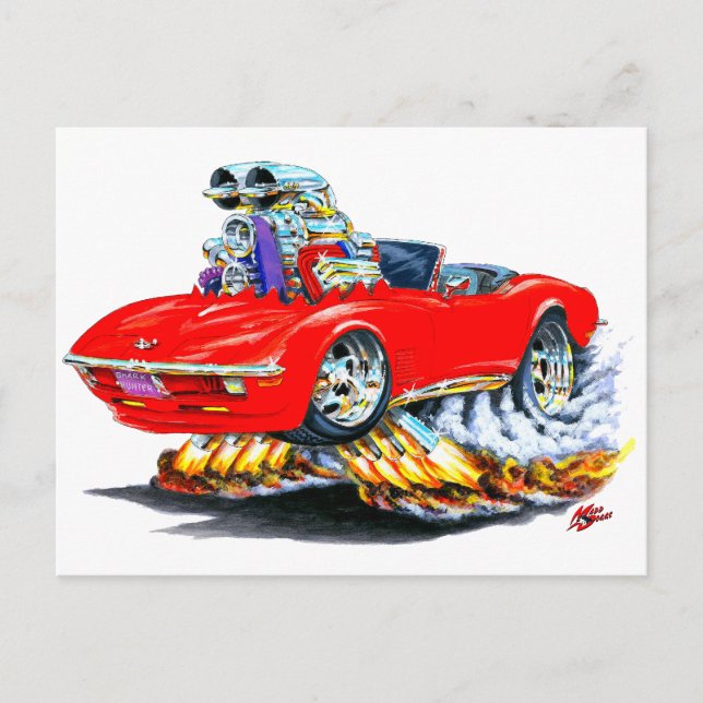 Cartão Postal 1968-72 Corvette Red Convertible (Frente)
