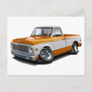Cartão Postal 1970-72 Chevy C10 — Caminhão Branco Laranja
