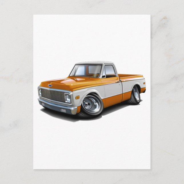 Cartão Postal 1970-72 Chevy C10 — Caminhão Branco Laranja (Frente)