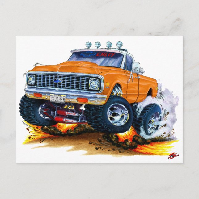 Cartão Postal 1970-72 Chevy CK1500 Orange Truck (Frente)