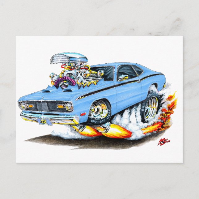 Cartão Postal 1970-74 Plymouth Duster Lt Blue Car (Frente)