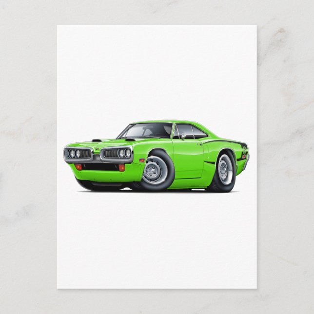 Cartão Postal 1970 Super Bee Lime-Black C-Stripe Scoop Hood (Frente)