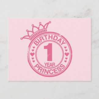 Cartão Postal 1 ano - Princesa de aniversário - rosa