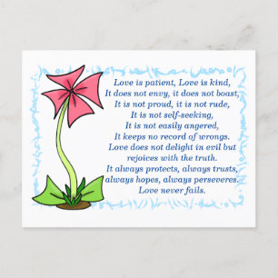 Cartão Postal 1 Corinthians 13:4-8a Amor É