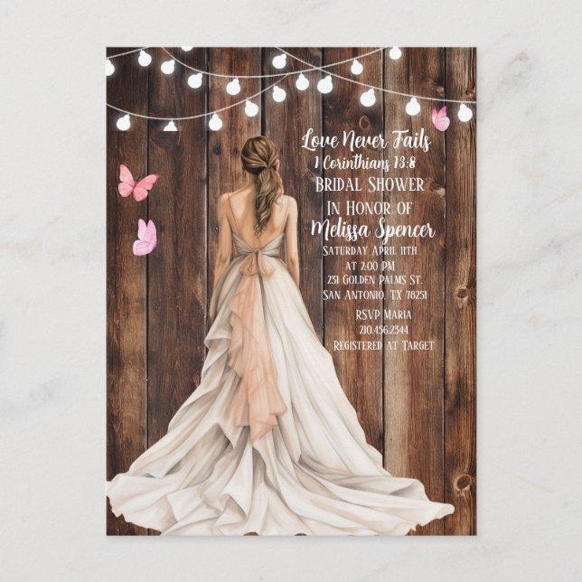 Cartão Postal 1 Corinthians 13:8 Bridal Shower Invitation (Frente)