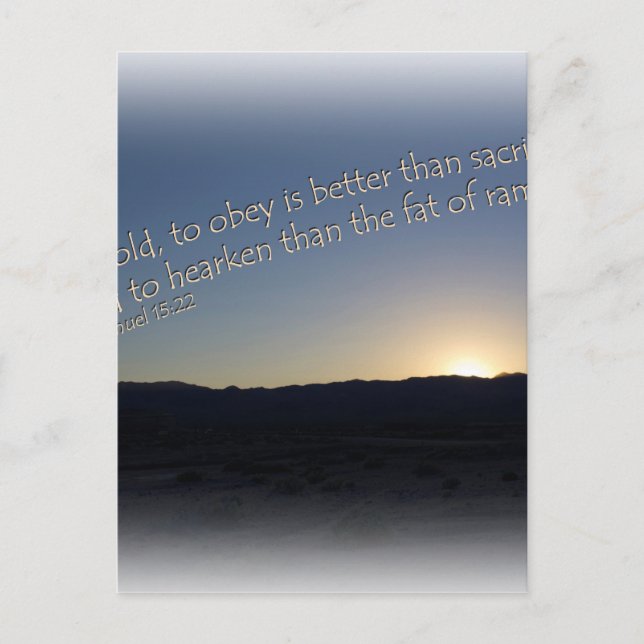 Cartão Postal 1 Samuel 15:22 Borda Branca Sunset (Frente)