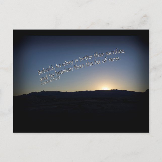 Cartão Postal 1 Samuel 15:22 Borda Negra Sunset (Frente)