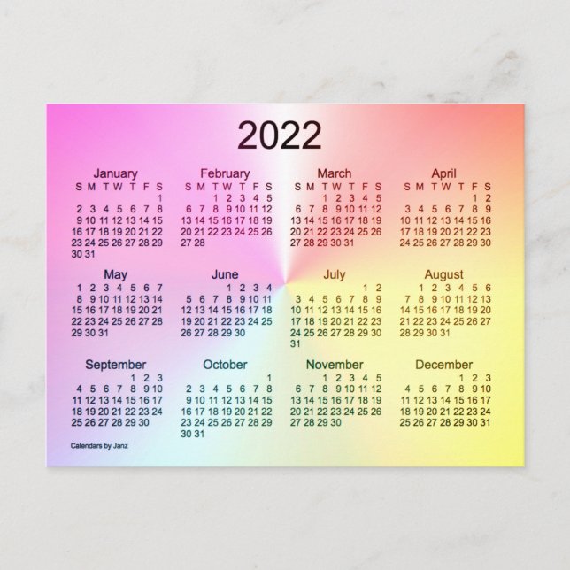 Cartão Postal 2022 Sangria Shimmer Mini Calendar por Janz (Frente)