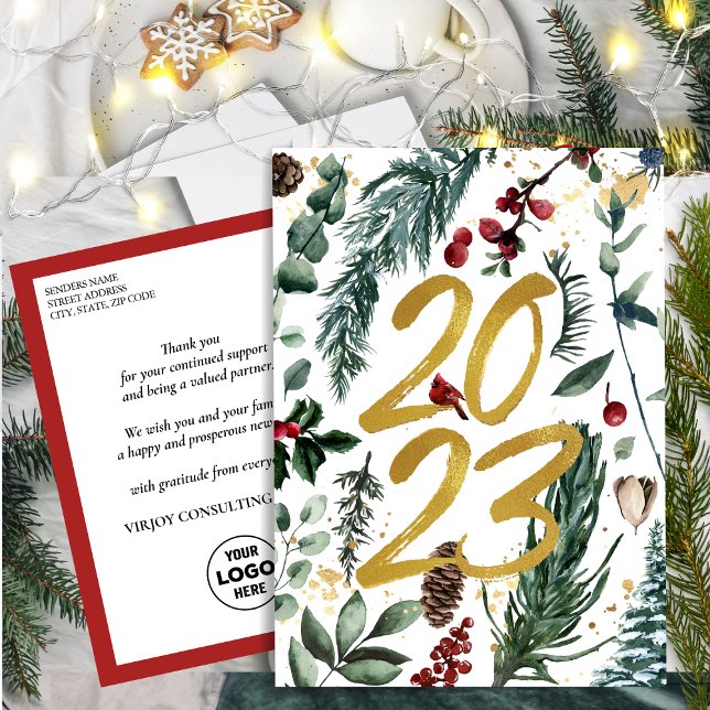 Cartão Postal 2023 Ano Novo Negócio Pinheiros Festivos Bough Dou (Criador carregado)