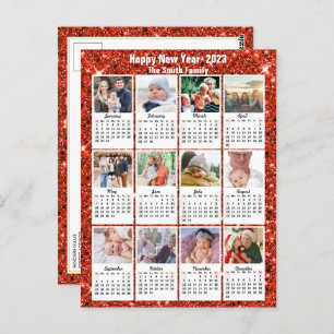 Cartão Postal 2023 Calendar Modern Family 12 Photo Red Glitter