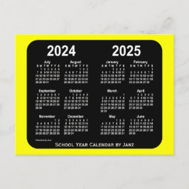 Cartão Postal 2024-2025 Calendário da Escola Amarelo Neon de Jan