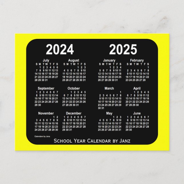 Cartão Postal 2024-2025 Calendário da Escola Amarelo Neon de Jan (Frente)