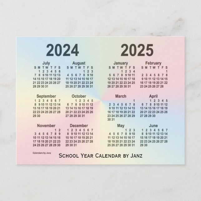 Cartão Postal 2024-2025 Calendário da Escola de Nuvem do Arco-ír (Frente)