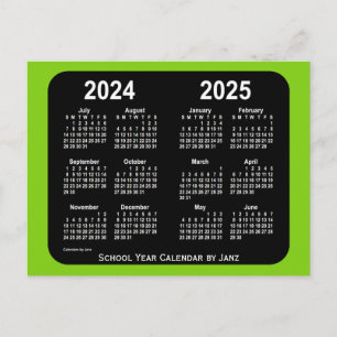 Cartão Postal 2024-2025 Calendário da Escola Neon Yellowgreen de