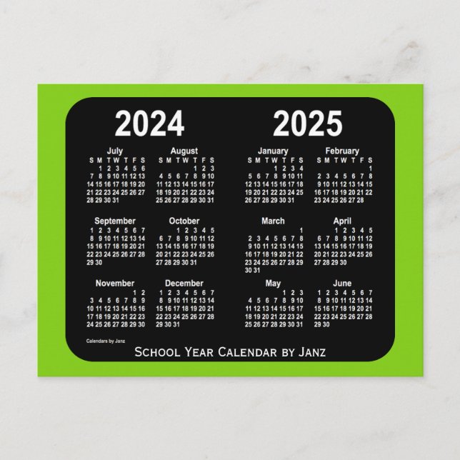 Cartão Postal 2024-2025 Calendário da Escola Neon Yellowgreen de (Frente)