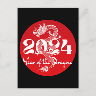 Cartão Postal 2024 ano do dragão vermelho branco