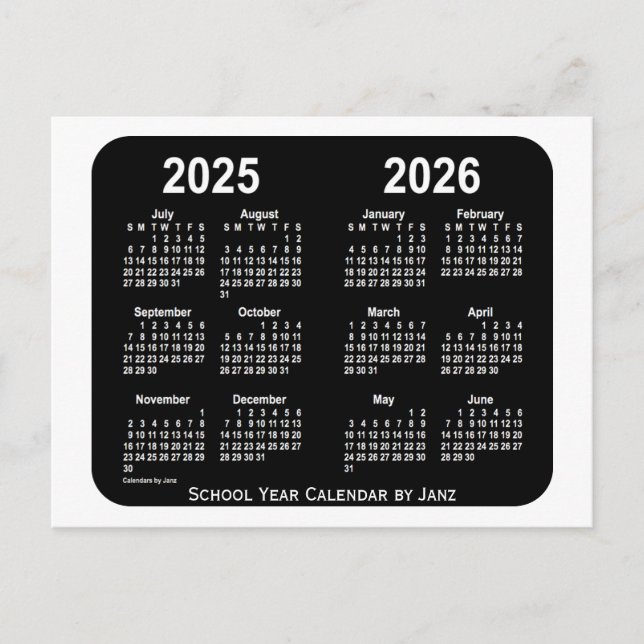 Cartão Postal 2025-2026 Calendário Branco da Escola Neon de Janz (Frente)
